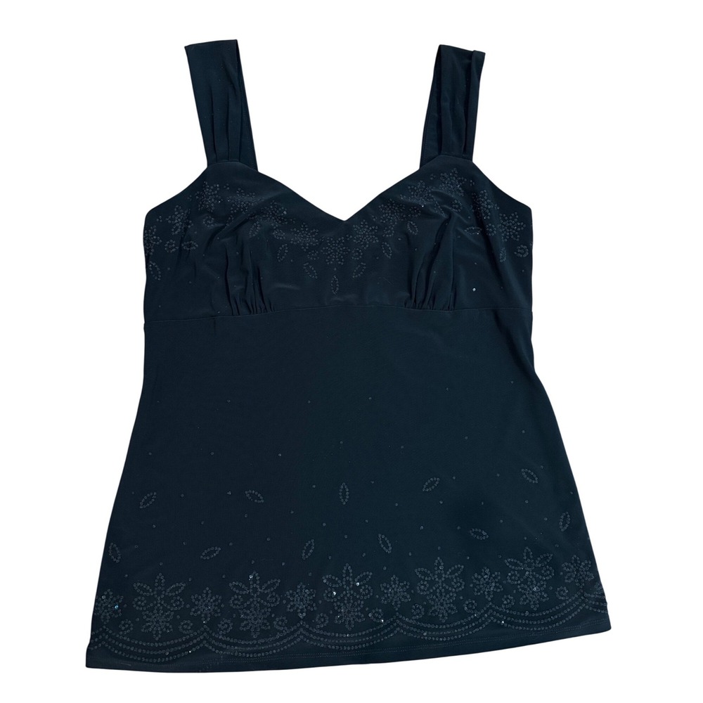 Vintage Black Sequin Embroidered V-Neck Camisole Tank Top